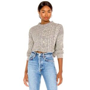 Free People On Your Side Gray Knit Cropped Long Sleeve Pullover Sweater
